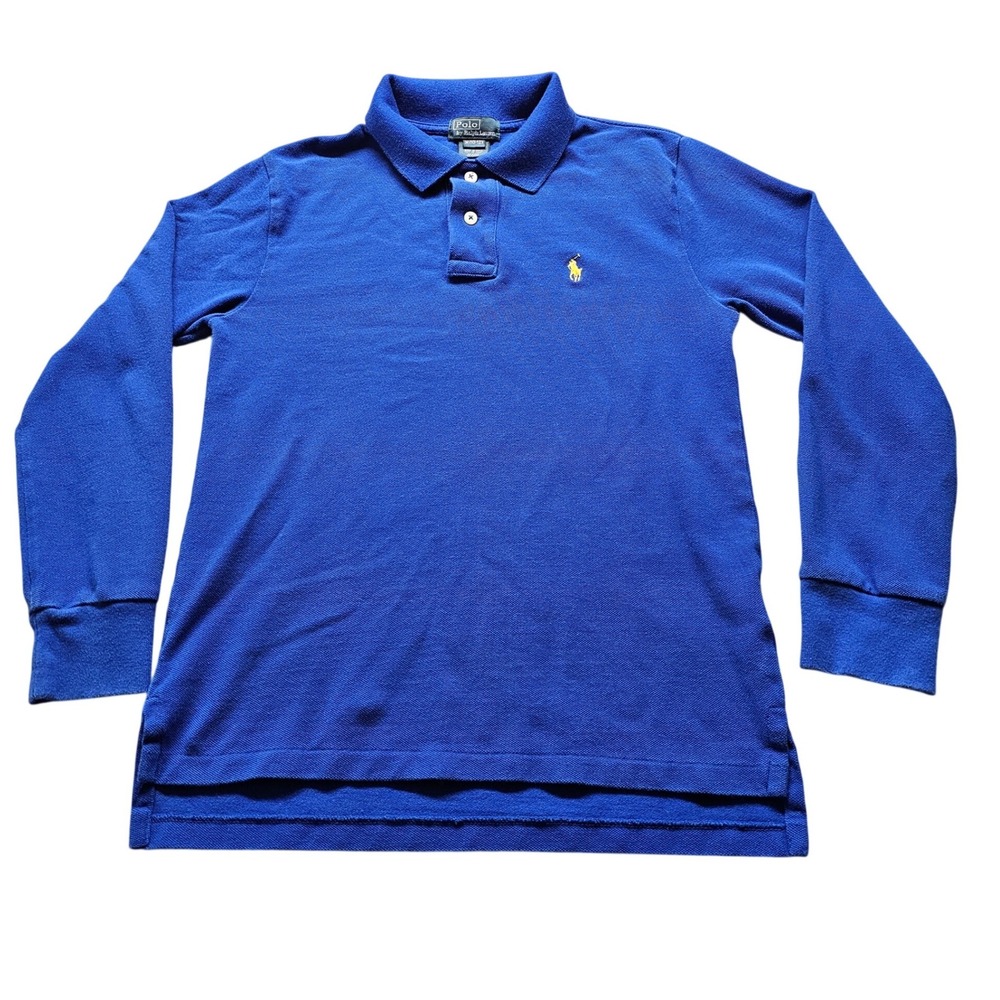 Polo Ralph Lauren Long Sleeve Polo Shirt Boys M 10-12 Blue Yellow Pony Classic